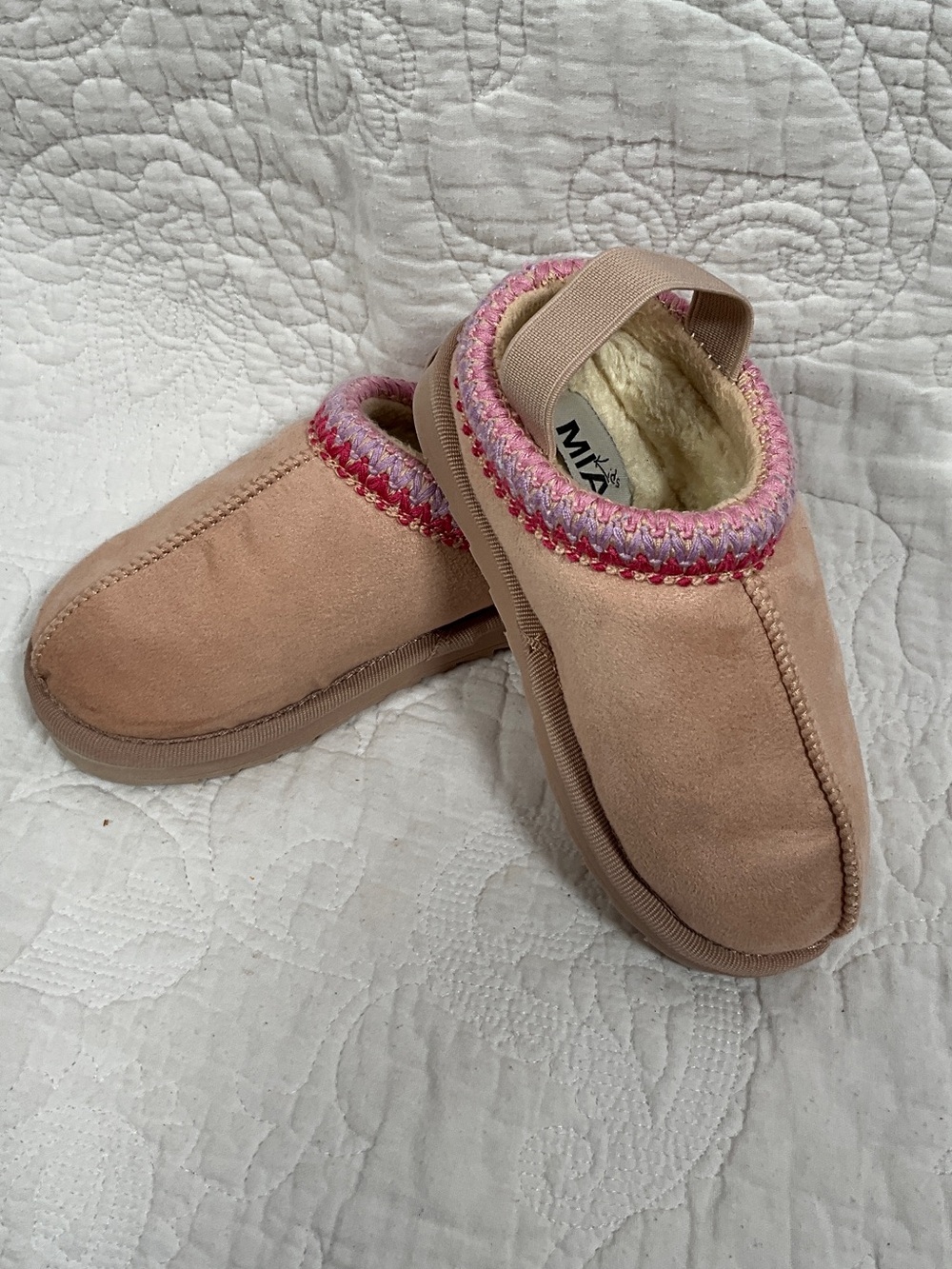 MIA Blush Slip-On Slippers with Pink & Lavender Knit Trim